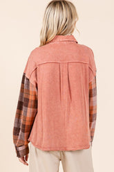 Mittoshop Button Down Contrast Plaid Patchwork Shacket OutfitFlow